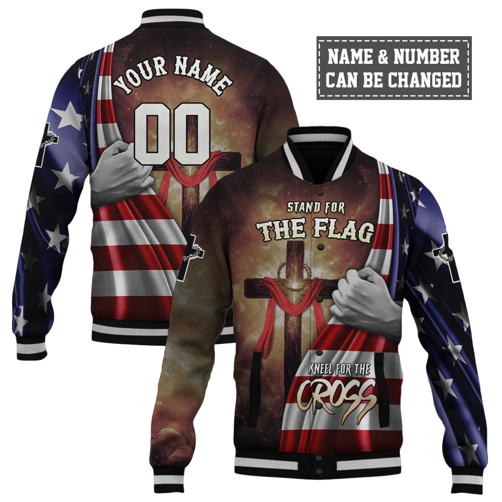 Stand for the Flag Kneel for the Cross Baseball Jacket