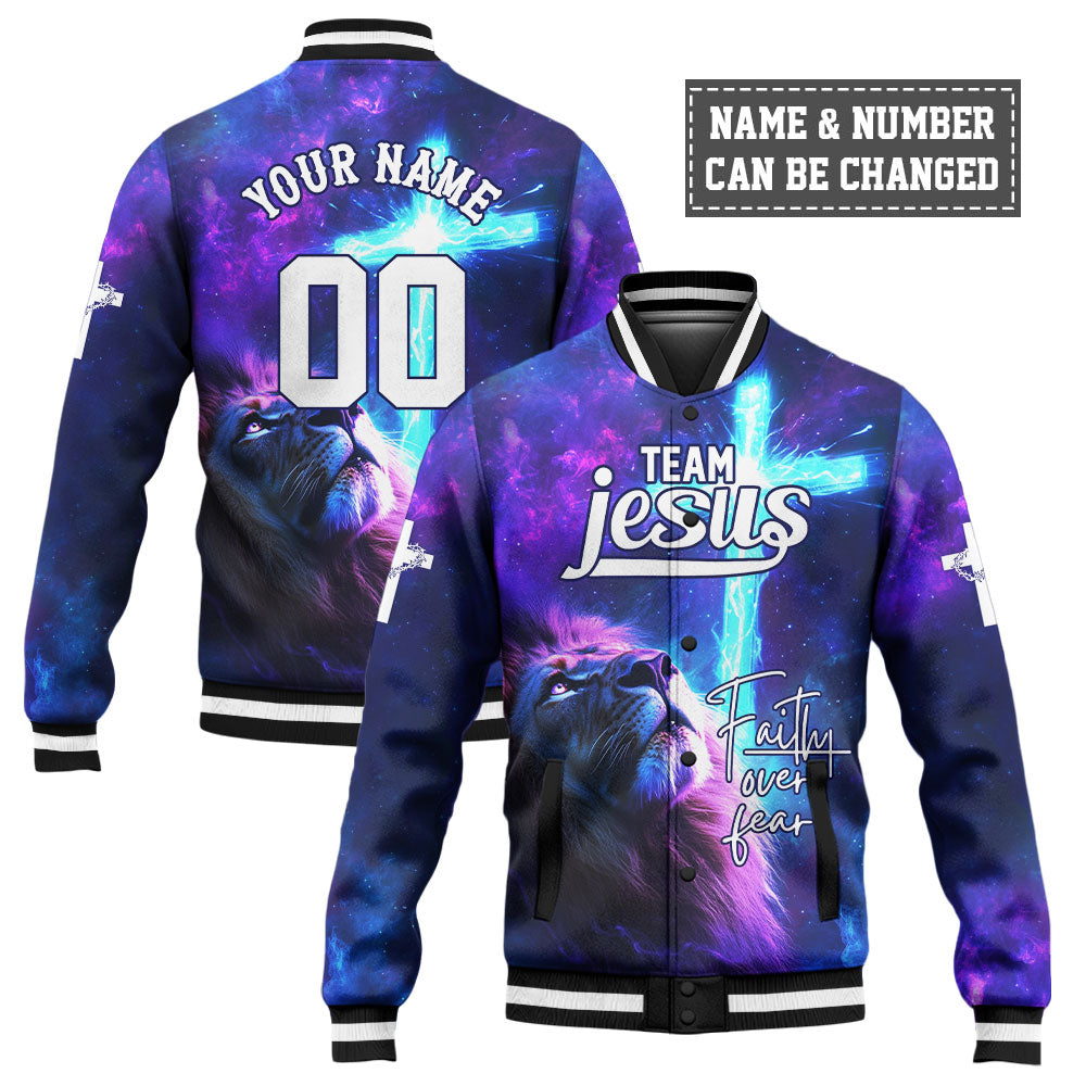 Team Jesus – Lion’s Faith & Heavenly Cross Baseball Jacket