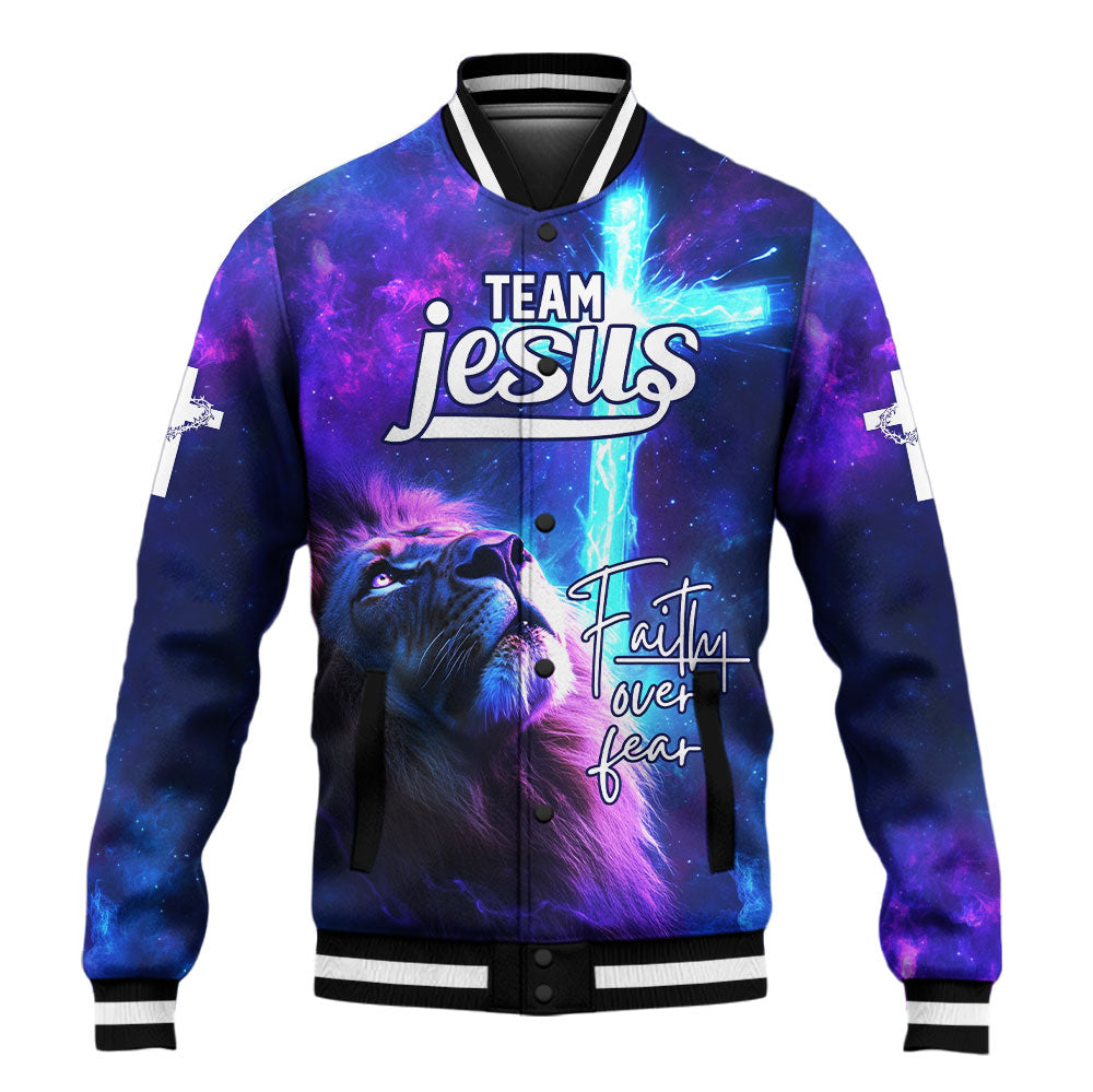 Team Jesus – Lion’s Faith & Heavenly Cross Baseball Jacket
