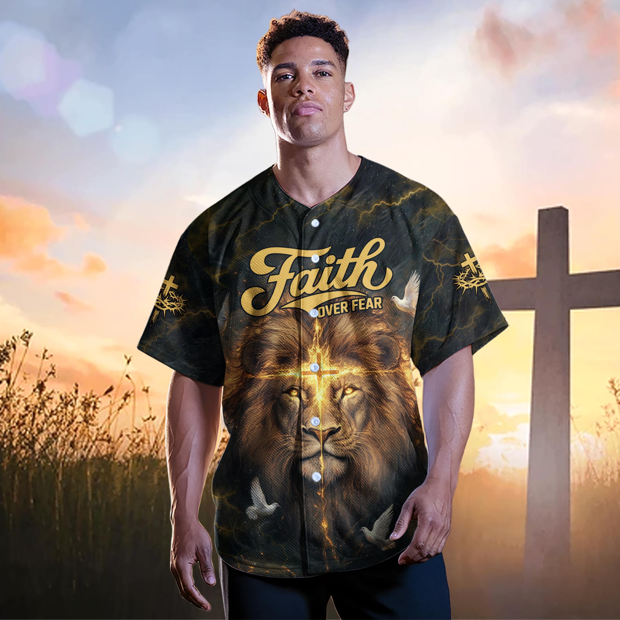 Faith Over Fear Divine Strength Baseball Jersey