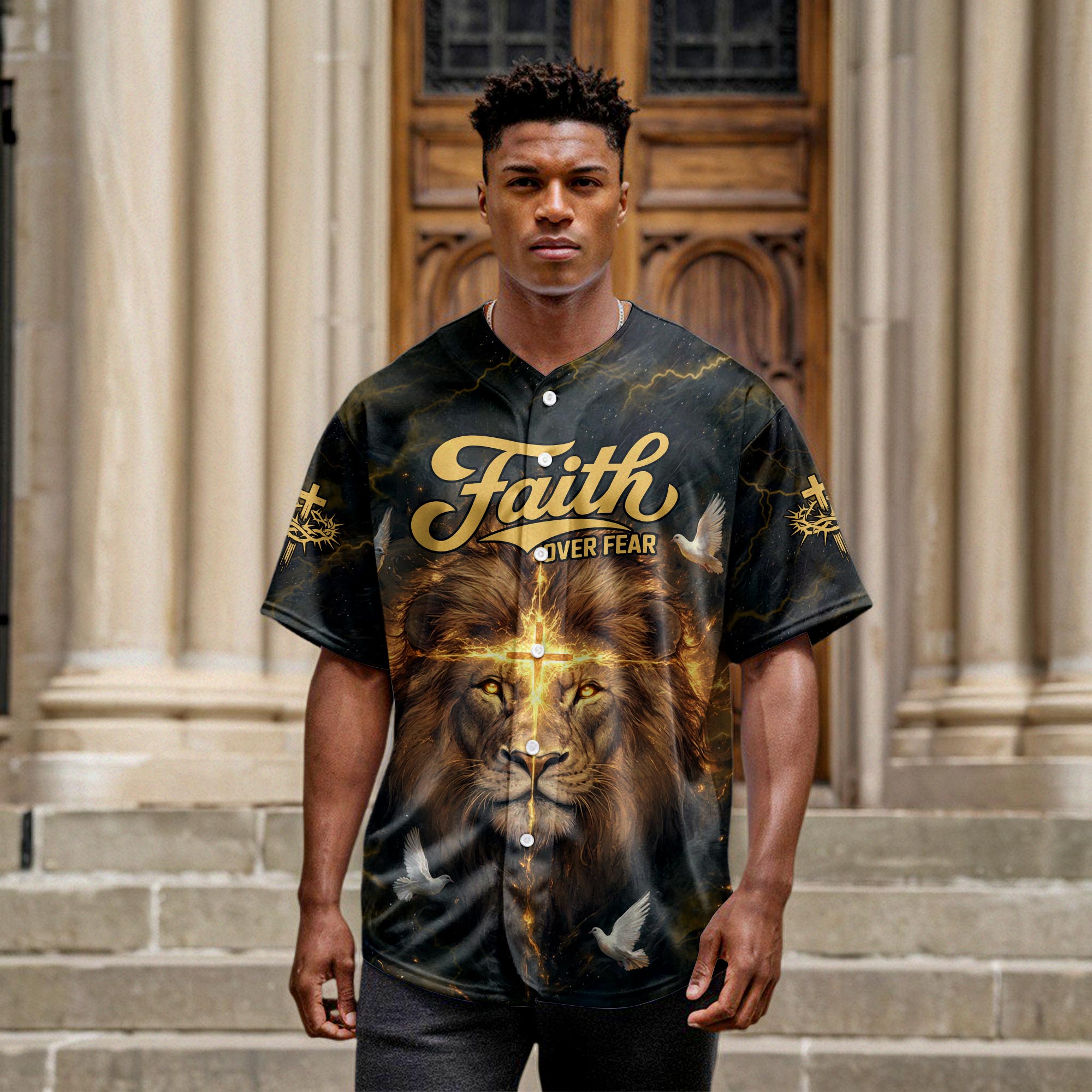Faith Over Fear Divine Strength Baseball Jersey