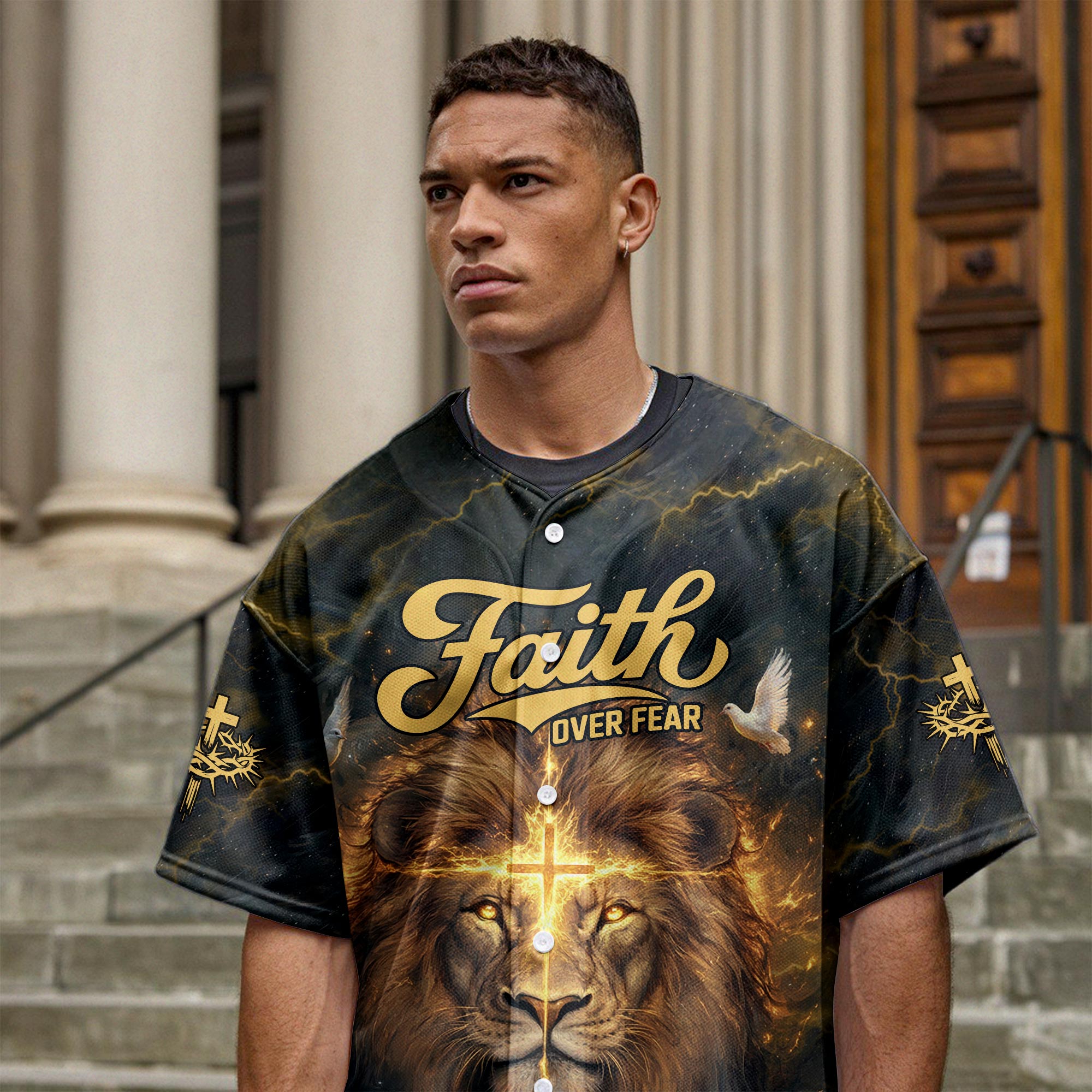 Faith Over Fear Divine Strength Baseball Jersey